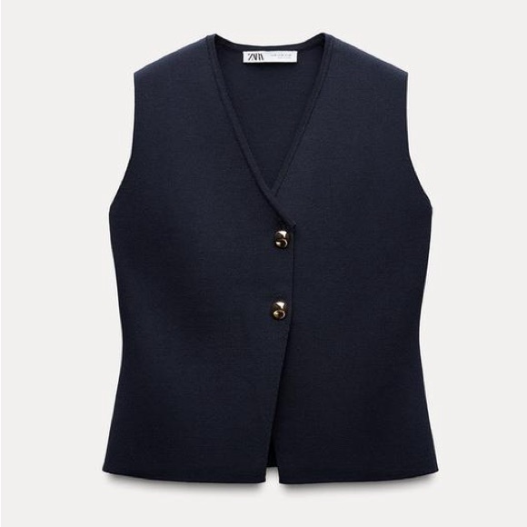 NAVY KNIT VEST TOP WITH GOLD BUTTON - Picture 5 of 11